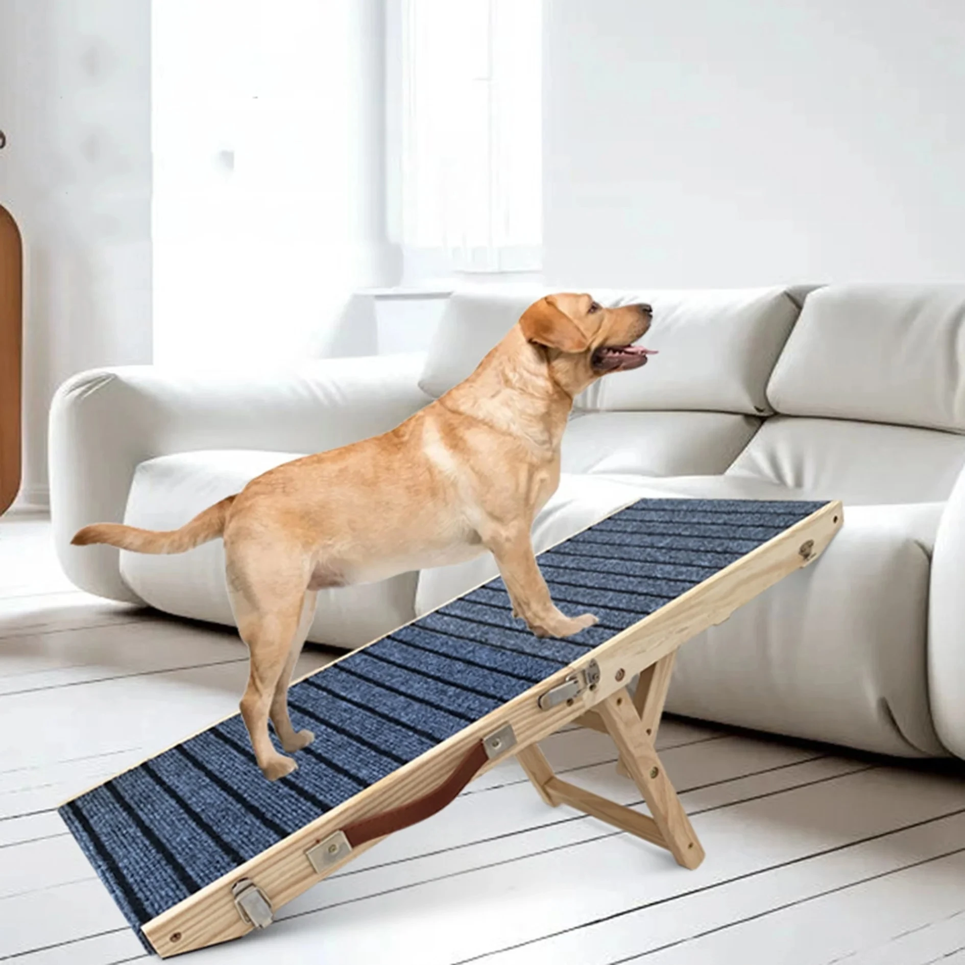 Wooden Folding Dog Ramp for Bed Non-Slip Adjustable Dog Ramp Travel Dog Ramp