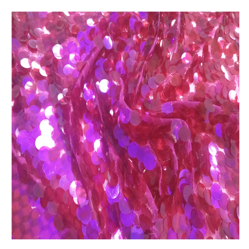 2023 New Rose Red Fish Scale Sequins  Piece Mesh Stage Clothing Fabric