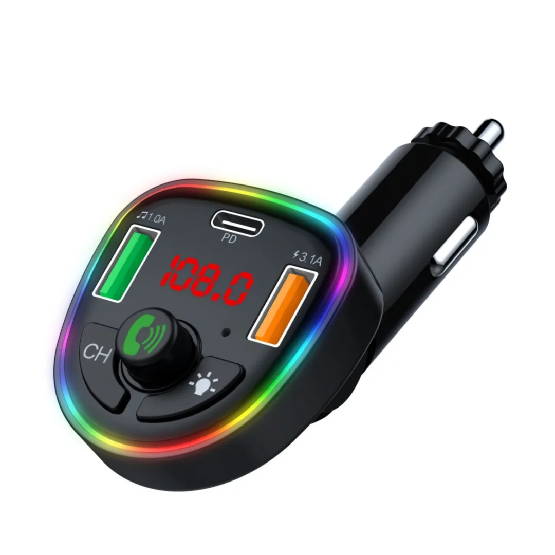 Adapter for Car Wireless FM Radio Transmitter Wireless BT 5.3 MP3/WAV Music Player QC3.0 USB Car Charger 7 Color LED Backlit
