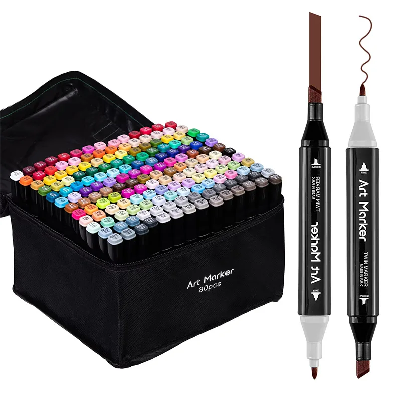 Double Headed Marker Pen Set Washable Erasable Art Watercolor Pen 80 Colors Children Adults Painting Alcohol Marker Pen