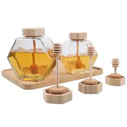 100ML 220ML 280ML 380ML Custom Empty Honey Glass Jar with Wood Lid