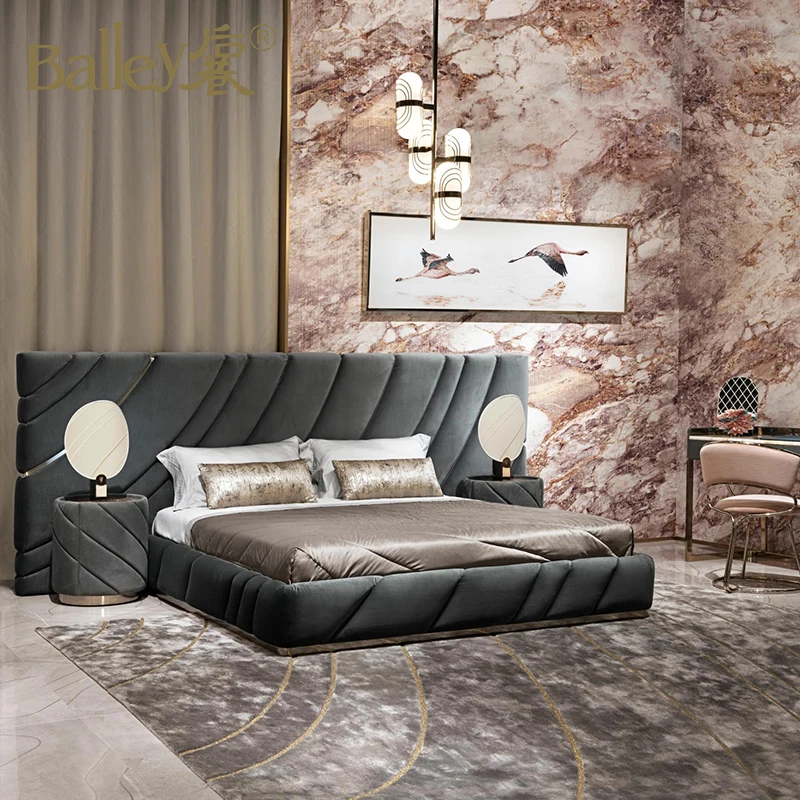 Large Hotel Bed Morden Italian Bedroom Furniture Sets big Bed Golden Metal Style Modern Hotel Sales Color bed for hotel