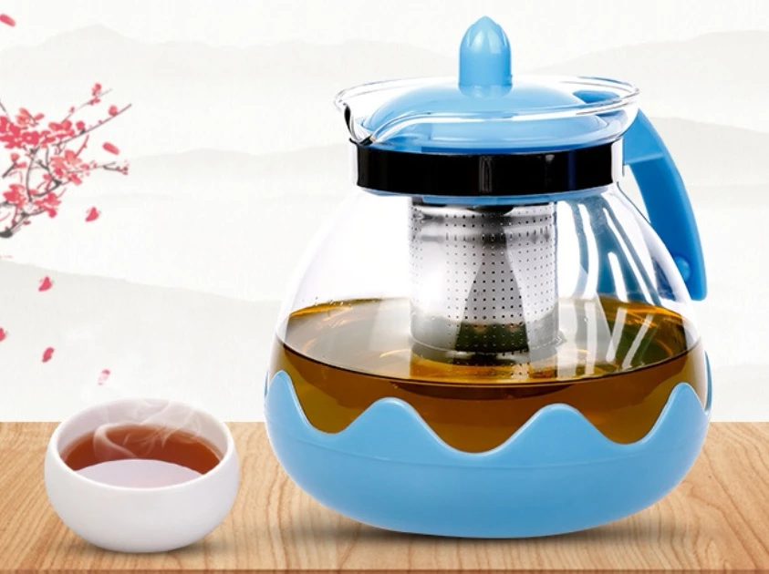 Pakistan Hot Sale 303 Glass Tea Kettle With Removable Filter 1.5L Multi-Function Coffee Pot With Plastic Handle Heat Teapot