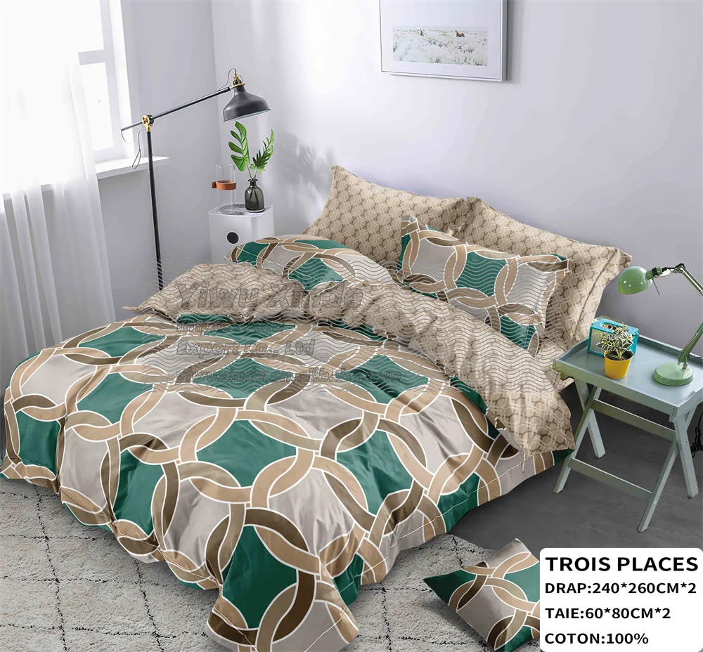 wholesale cotton bed sheets bedding set 100% cotton 4 pieces set Jimmy Africa trois places drap 4 pcs bedding
