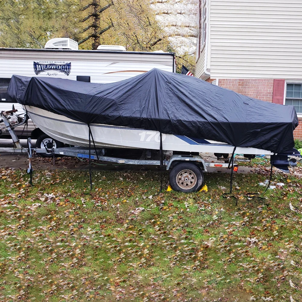 Hot selling outdoor waterproof boat cover for protecting boat from water, rain, snow, hail with custom logo, size