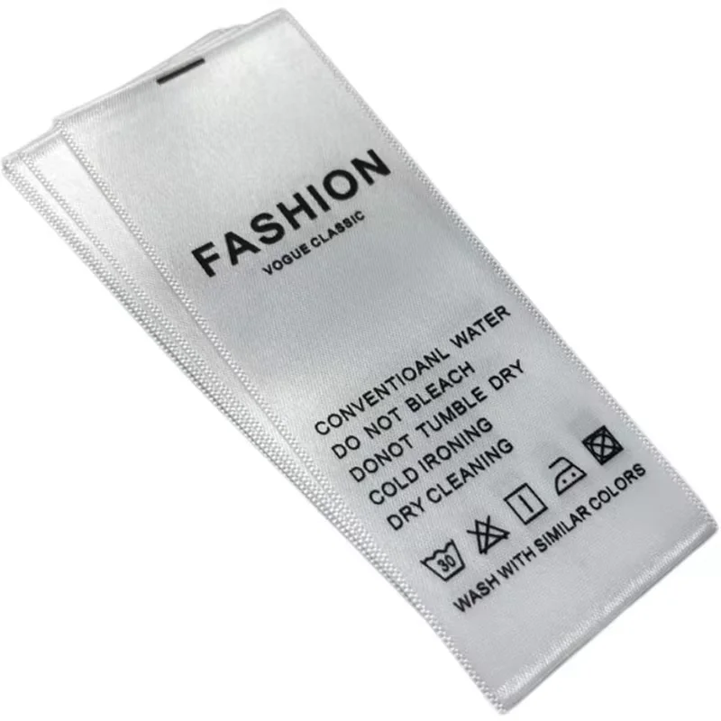 High quality wholesale custom black white wash satin garment care label printer care labels for clothing t-shirt