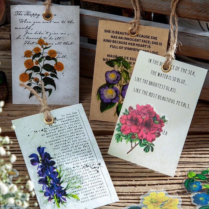 Creative retro plants flowers sticker PET garden plant stickers