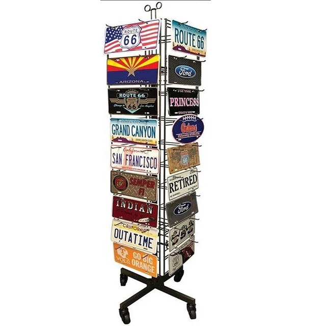 Factory custom made metal license plate display rack license plate display stand rotating rack for license plates