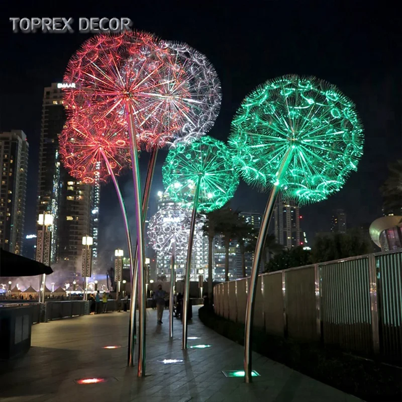 Outdoor Waterproof Decorating Commercial Supplies Decorating Lights RGB White Red Fiber Optic 3D Led Flowers Dandelion Light