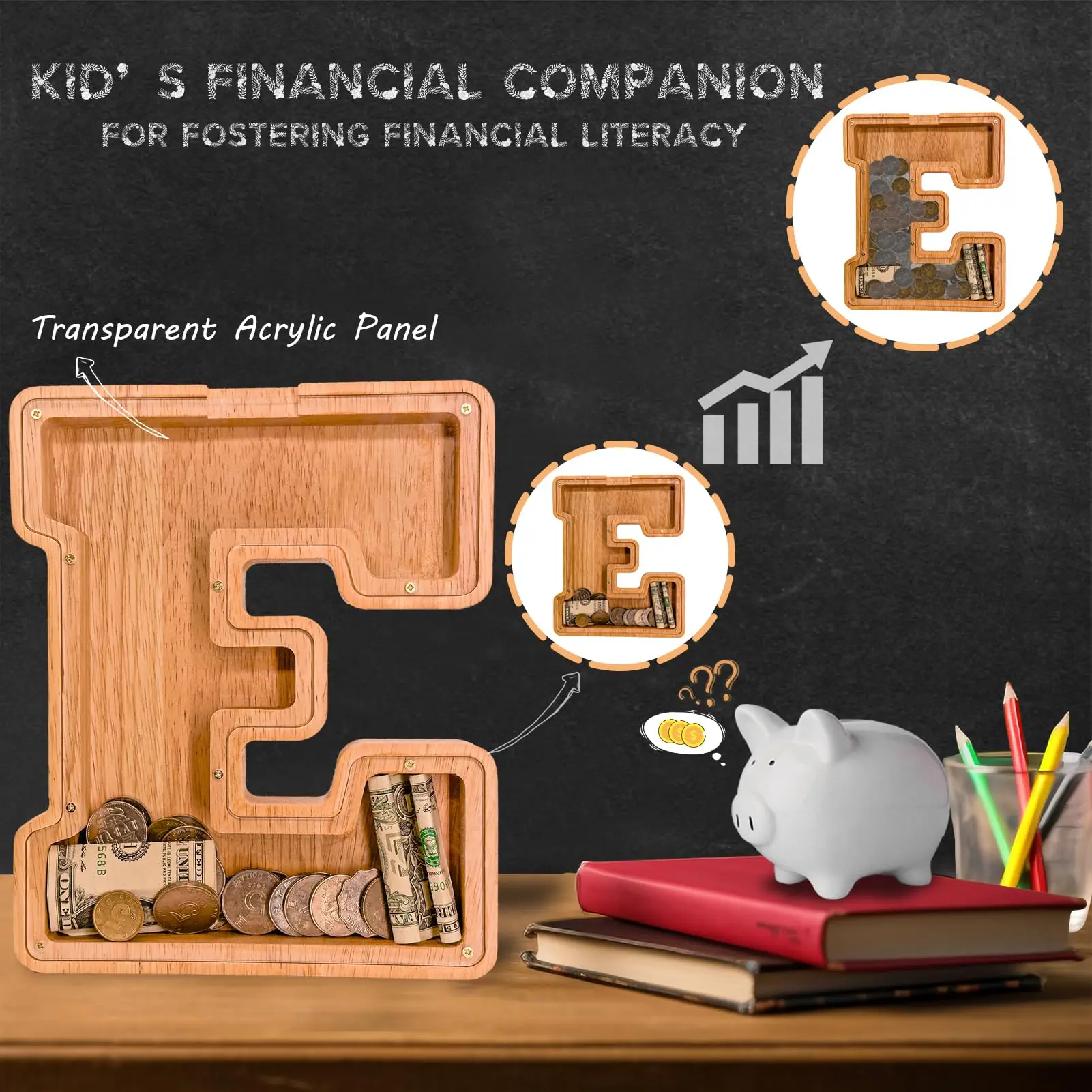 Customize The Appearance You Want For You for Boys and Girls Piggy Bank Initial Coin Bank Wood Kids Personalized Gift