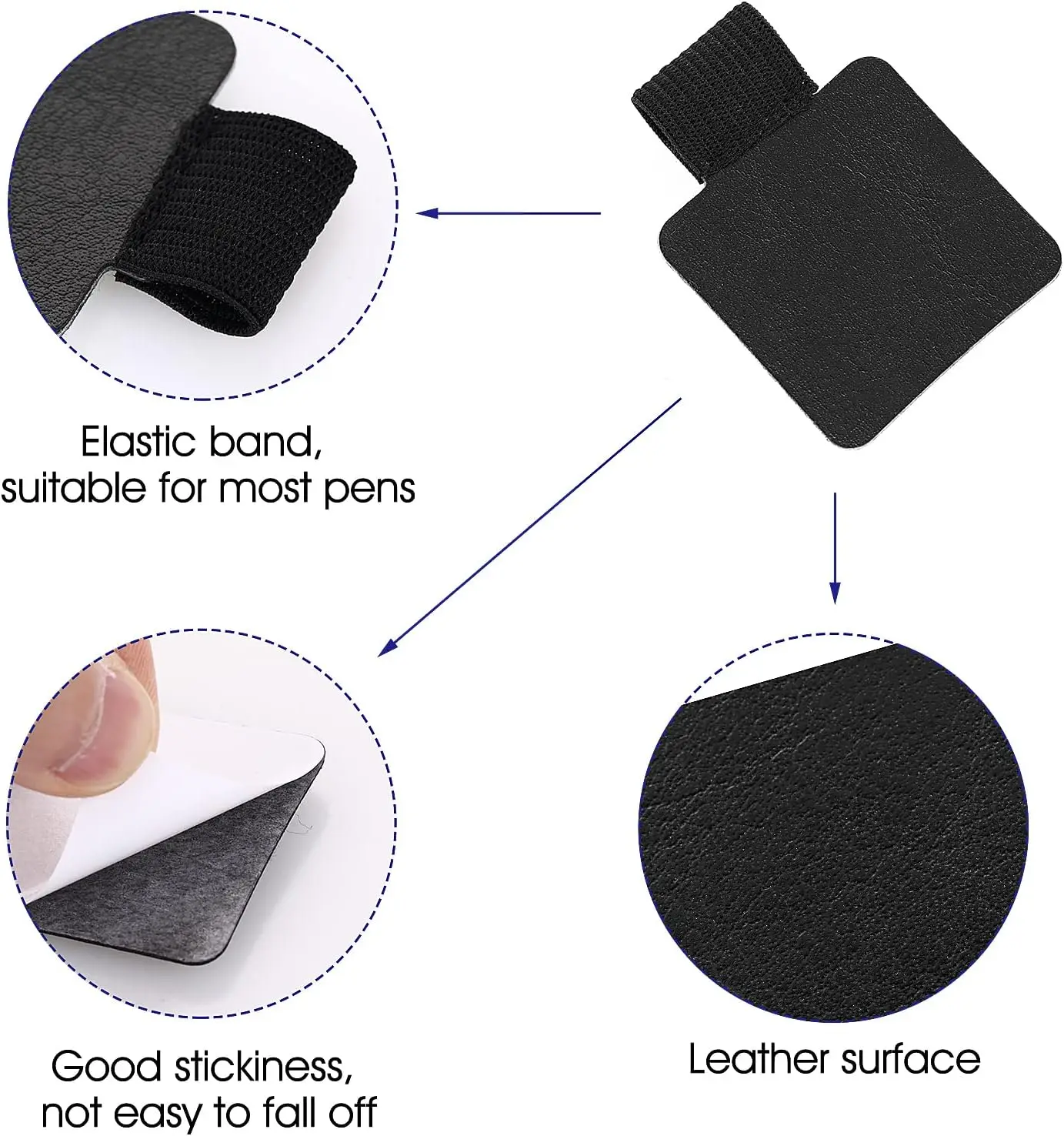 16Pcs Pen Holder Sticker Pencil Loop Elastic Band Pu Leather Pen Holder