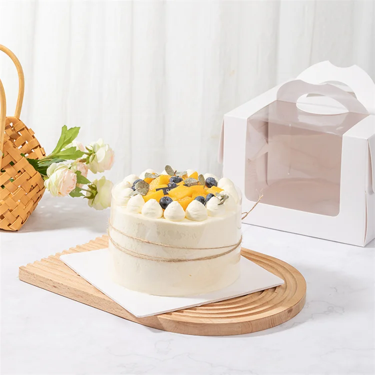 Wholesale 5 6 8 10inch birthday cake box portable window white transparent mousse dessert pastry paper box for cake