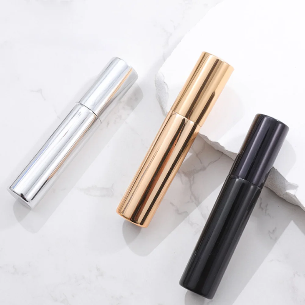 Refillable 10ml Empty Plated Silver Gold Black Perfume Spray Bottles Glass Shiny Cosmetic Toner Pump Sprayer Bottles With Lids