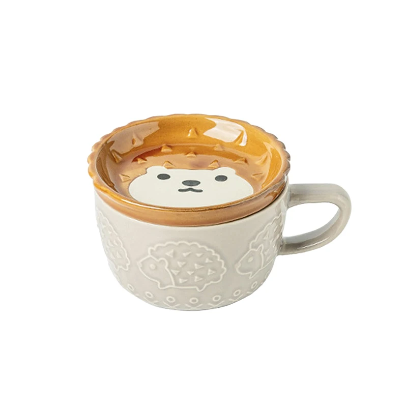 Creative Cute Cartoon Cat Animal Mini 300ml Children Kids Home Ceramic Tea Coffee Mugs with Lid for Birthday Gift