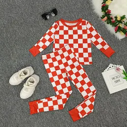 Sibling Matching Outfits Red And Green Plaid Kids Pajama Set Children Pyjamas Sets