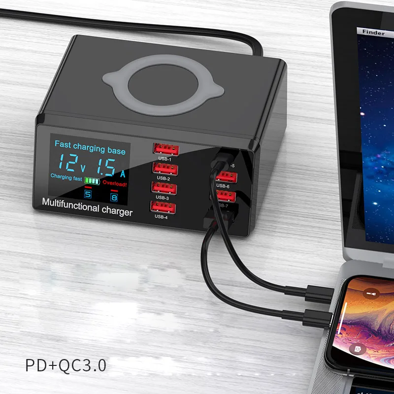 100W 8 портов USB Быстрое беспроводное зарядное устройство для IPhone 11 Pro Max QC 3 0 Быстрая зарядка с функцией PD EU/US/UK /AU