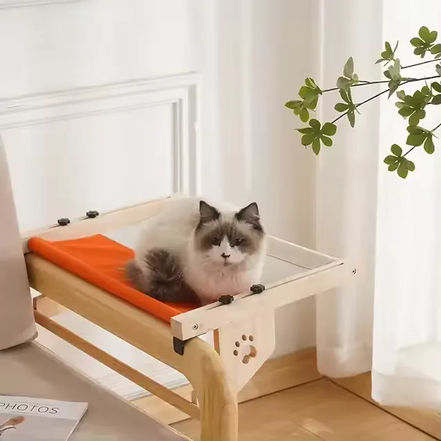 Factory spot wholesale pet indoor hanging cat bed window hammock Cat Window Perch wooden cat bed hammock window