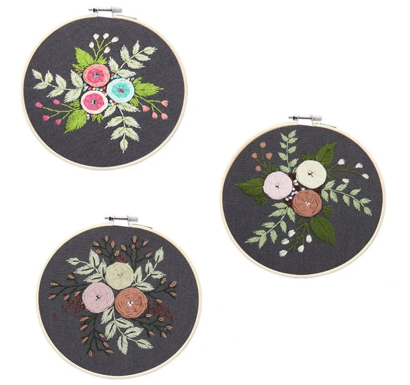 
DIY Embroidery Flower Handwork Needlework for Beginner Cross Stitch Kit Ribbon Painting Embroidery Hoop Home Decoration 