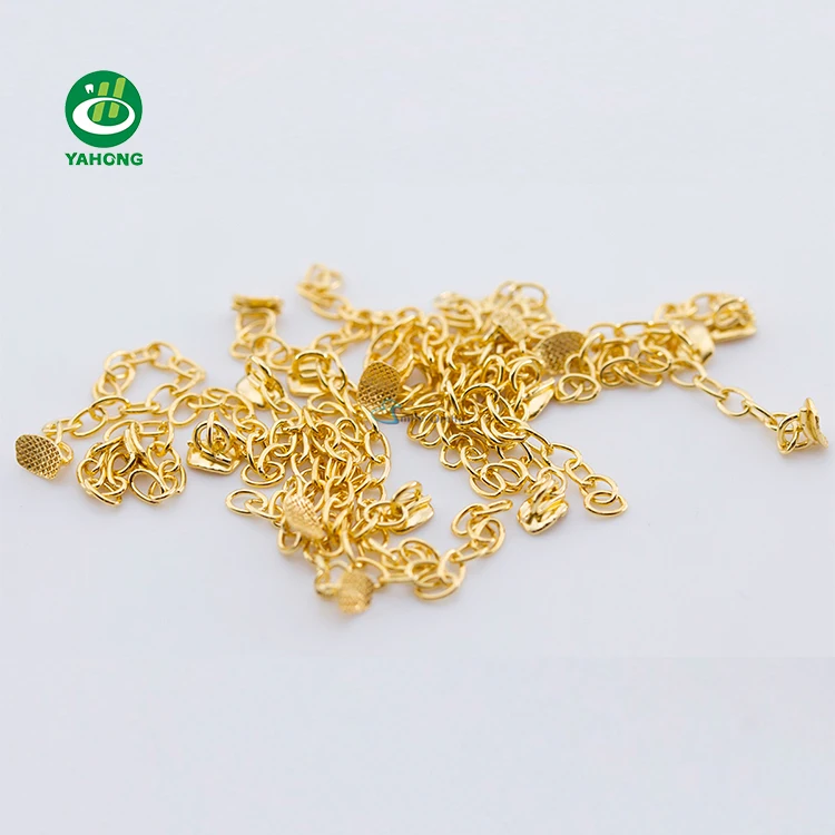 Dental Orthodontic Traction Chain Golden Round Metal Bracket Lingual Buttons Dentist Orthodontic