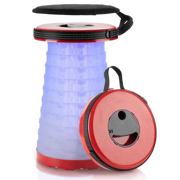 Folding Stools with LED Light Camping Retractable Plastic Chair Lightweight Telescopic Stools Collapsible Stool