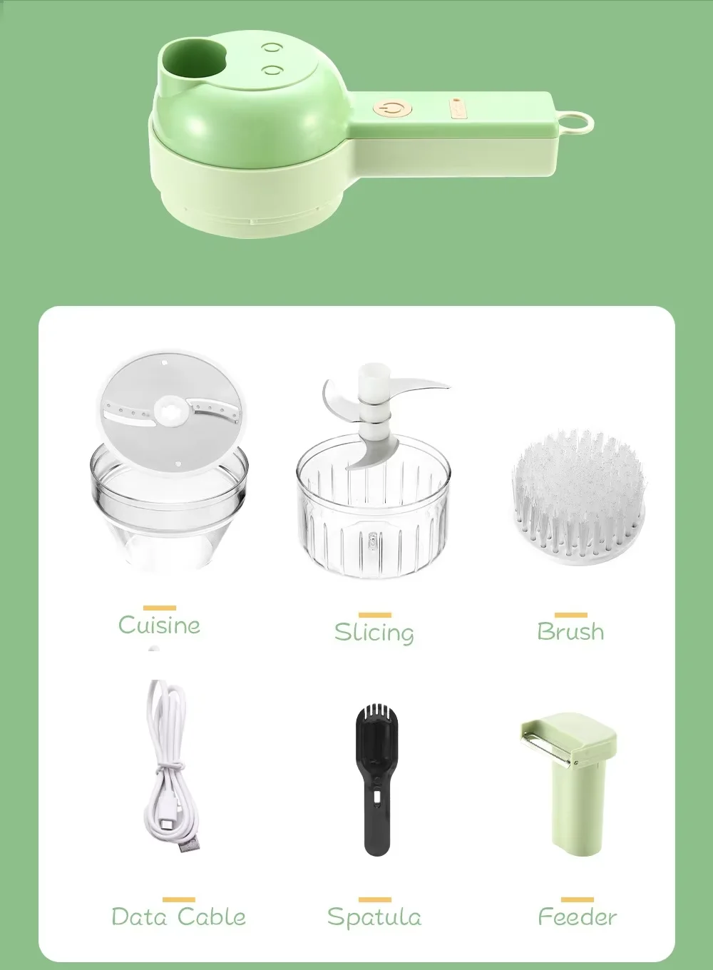 Kitchen Chopper Set USB Electric Portable 4 In 1 Mini Food Chopper Handled Electric Vegetable Cutter Wireless Vegetable Chopper