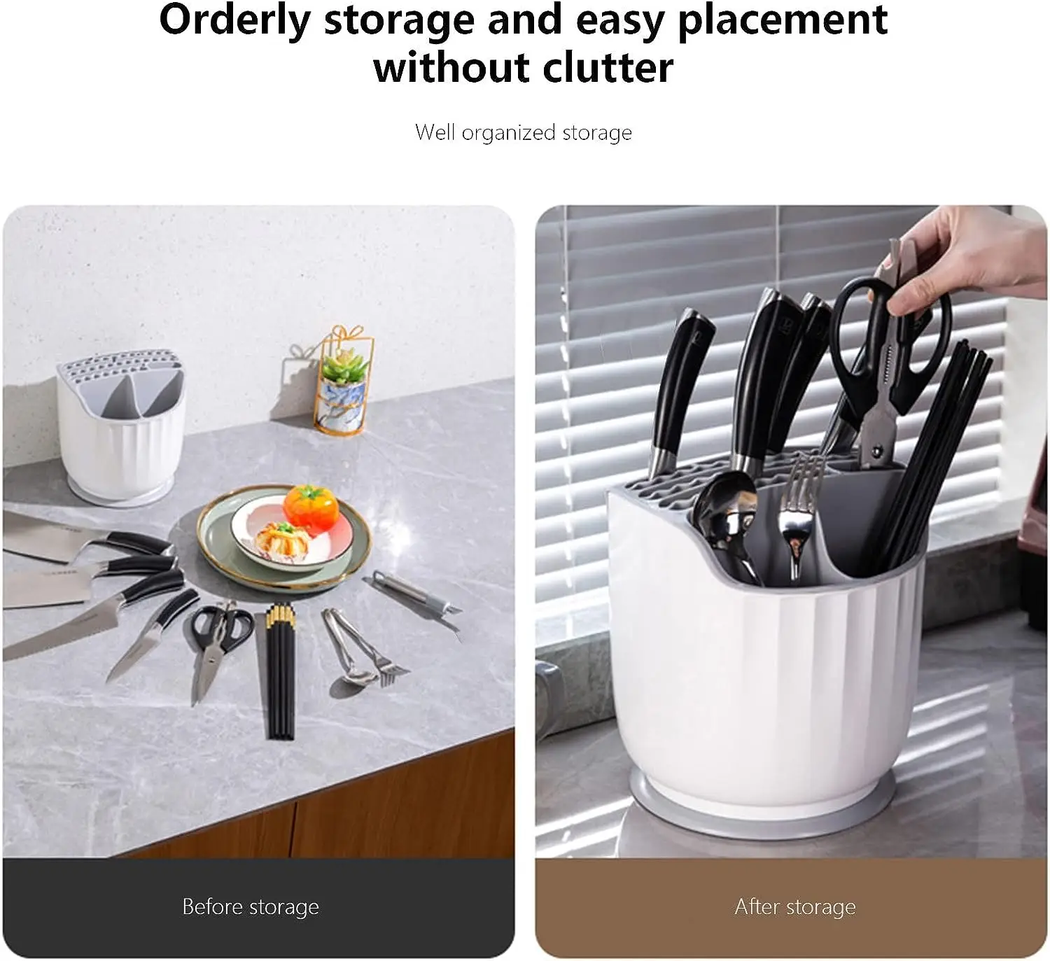 Knife Rotating Holder for Kitchen Counter, Universal Knife Block Rack Shelf, 3 in 1 Multi-function Rotating Knife Block