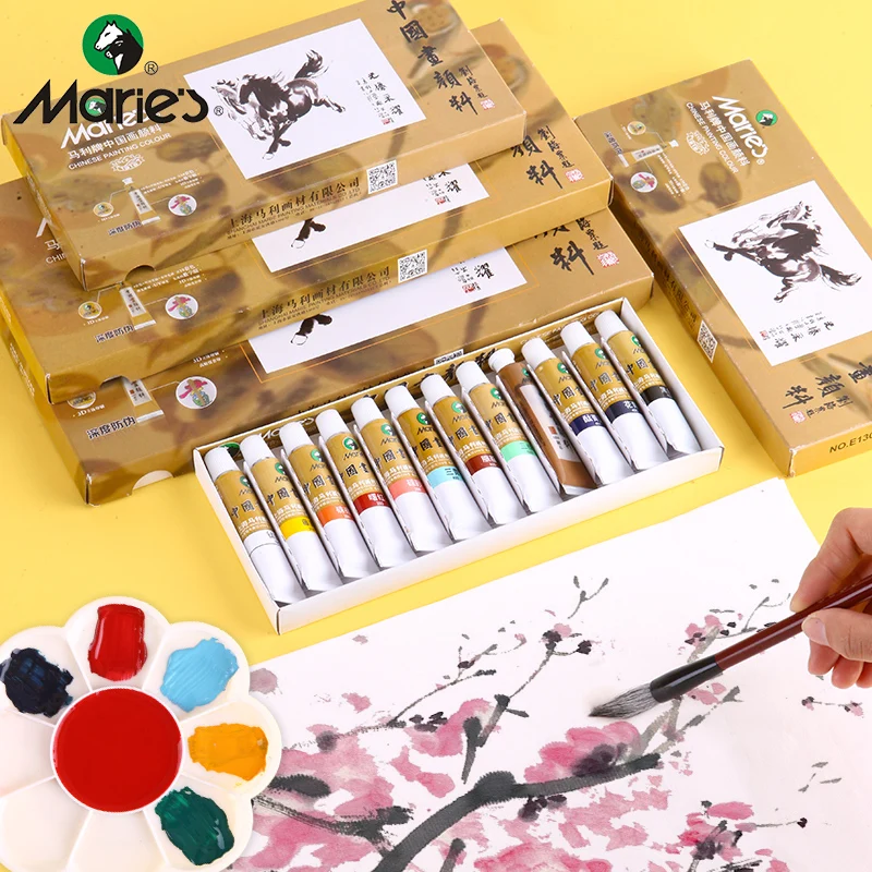Maries Traditional Chinese Painting Art Paints Vibrant Colors Boxed Pigments for Ink Wash Painting Supplies