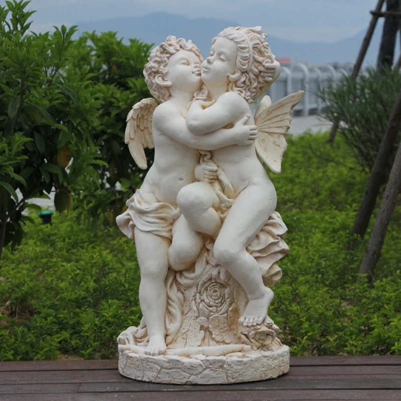White Marble Stone Little Angel Baby Child Sculpture for exterior decoration