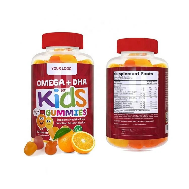 OEM 100% Pure Organic Kids Multivitamin DHA Omega 3 Gummies With Omega 6 9 For Supports Brain Joint Heart Eyes and Immune System