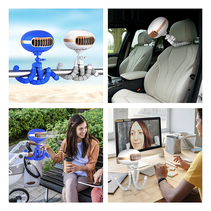 Mini Flexible Air Conditioner 3600mAh Chargeable Stroller Cooling Fan 130 Auto Rotation 4-gear Wind Handheld for Outdoors Quiet