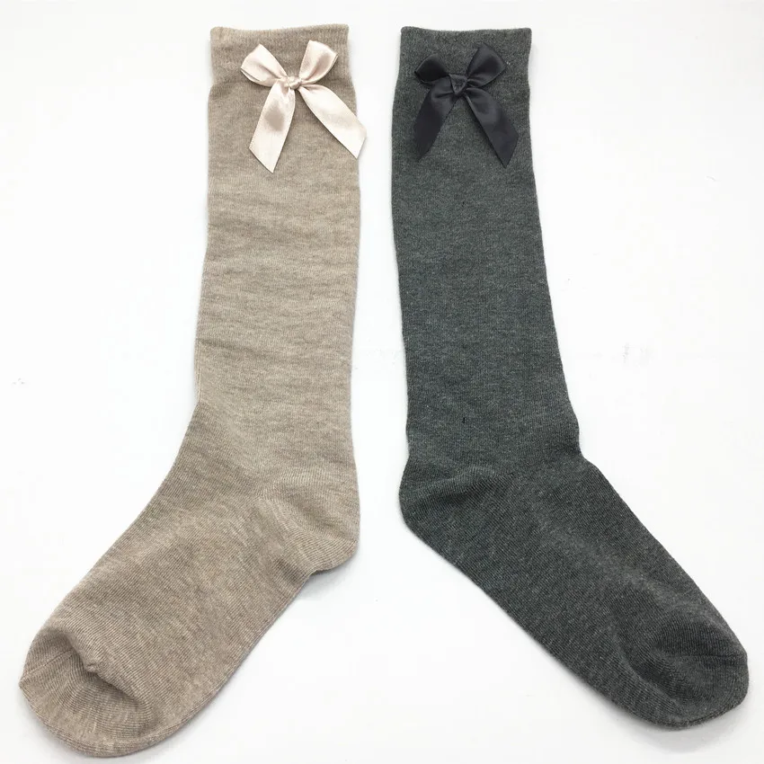 custom sweet cute women girl cotton knitted soft knee socks popular colorful bowknot solid casual fashion stockings