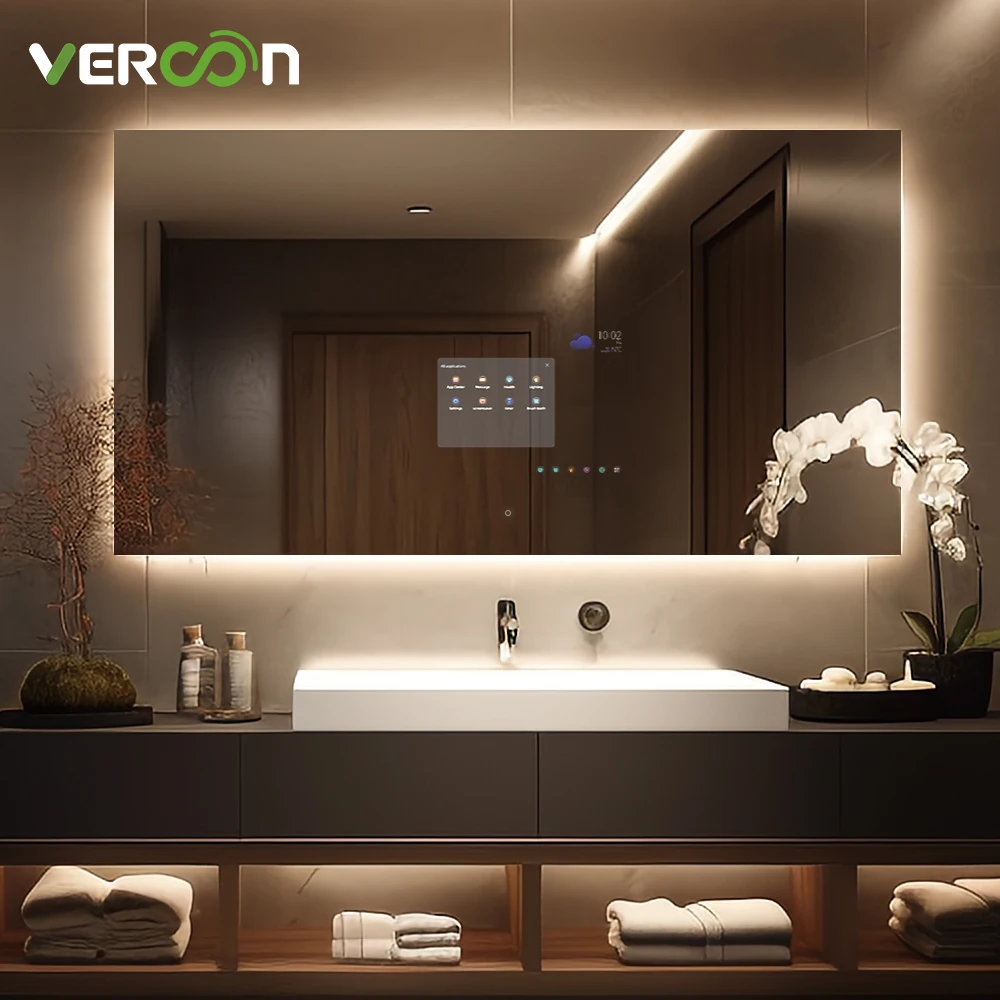 Vercon  back-lit bathroom mirror TV 1200*800mm illuminated TV mirror water-proof  smart mirror  Android 21.5inch touchscreen
