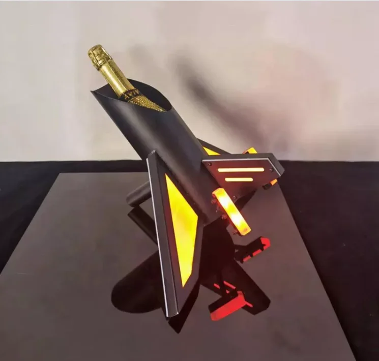 Metal Champagne Plane Bottle Glorifier Aircraft Pilot LED Bottle Presenter Plane VIP Service Champagne light Bottle Holder