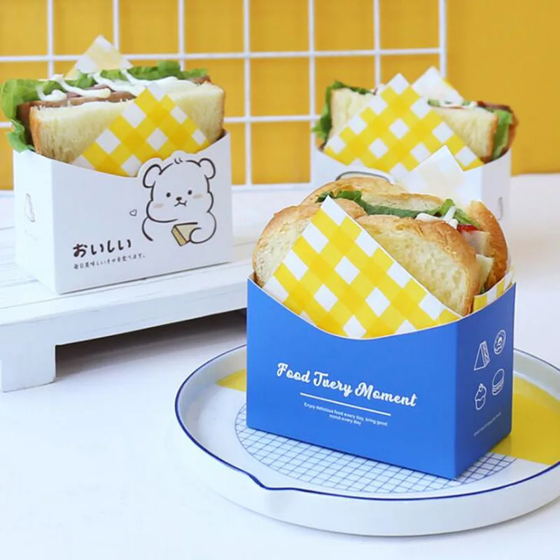 Mini Cartoon Sandwich Toast Packaging Box Burger Paper Bag Baking Picnic Box