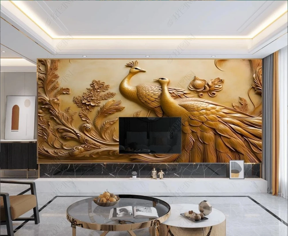 Индивидуальный размер и дизайн 3D Печатный Золотой Павлин художественная Настенная роспись обои для гостиной спальни