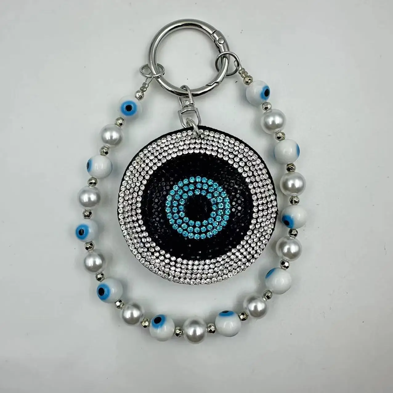 Fashion Lucky Crystal Blue Eye Keychain Evil Eye Water Diamond Phone Chain Imitation Pearl Phone Pendant Bracelet Jewelry