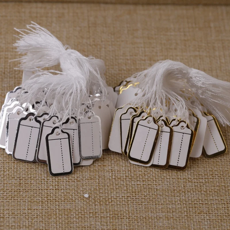 500pcs Rectangle String Cords Price Tags White Blank Jewelry Display Cards Dotted Tag Card