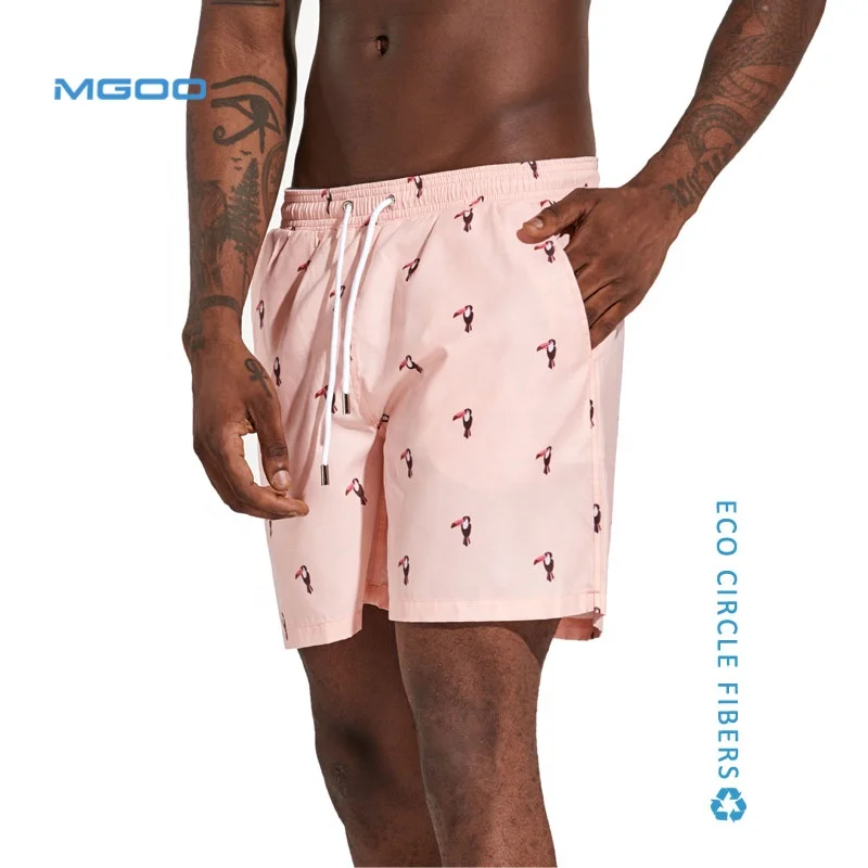 MGOO Ready Stock Recycled Custom Logo Performance Board Short Birds Toucan Tropical Animals Eco Swimwear