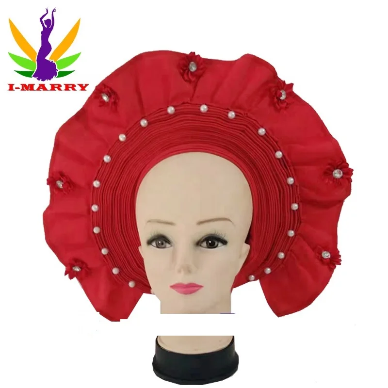 
2020 Head Tie With Pearls and Diamonds Turban for Women Auto Gele headtie Ready to wear Trendy 