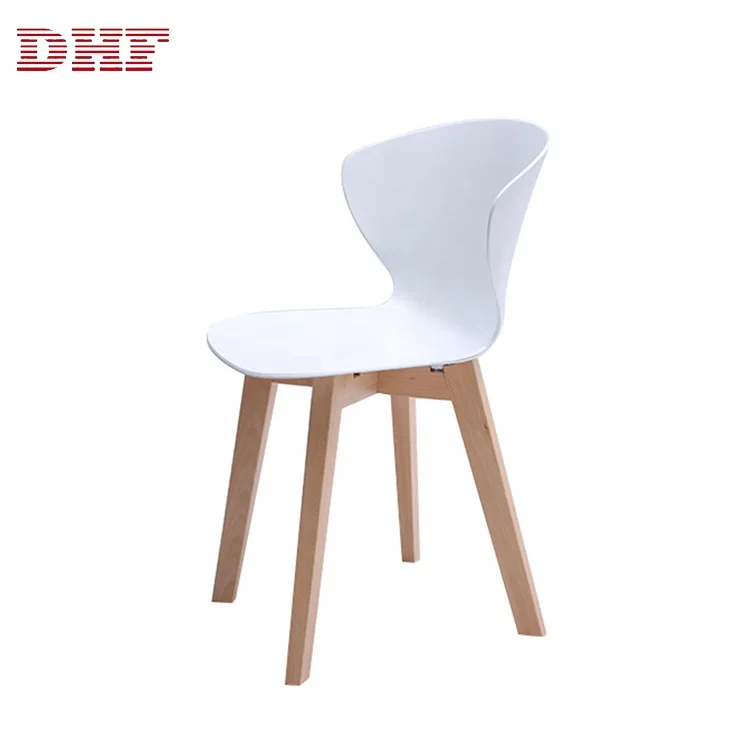 Modern Design Wooden Leg No Arm Plastic White Plastic Chair Stackable Low Price