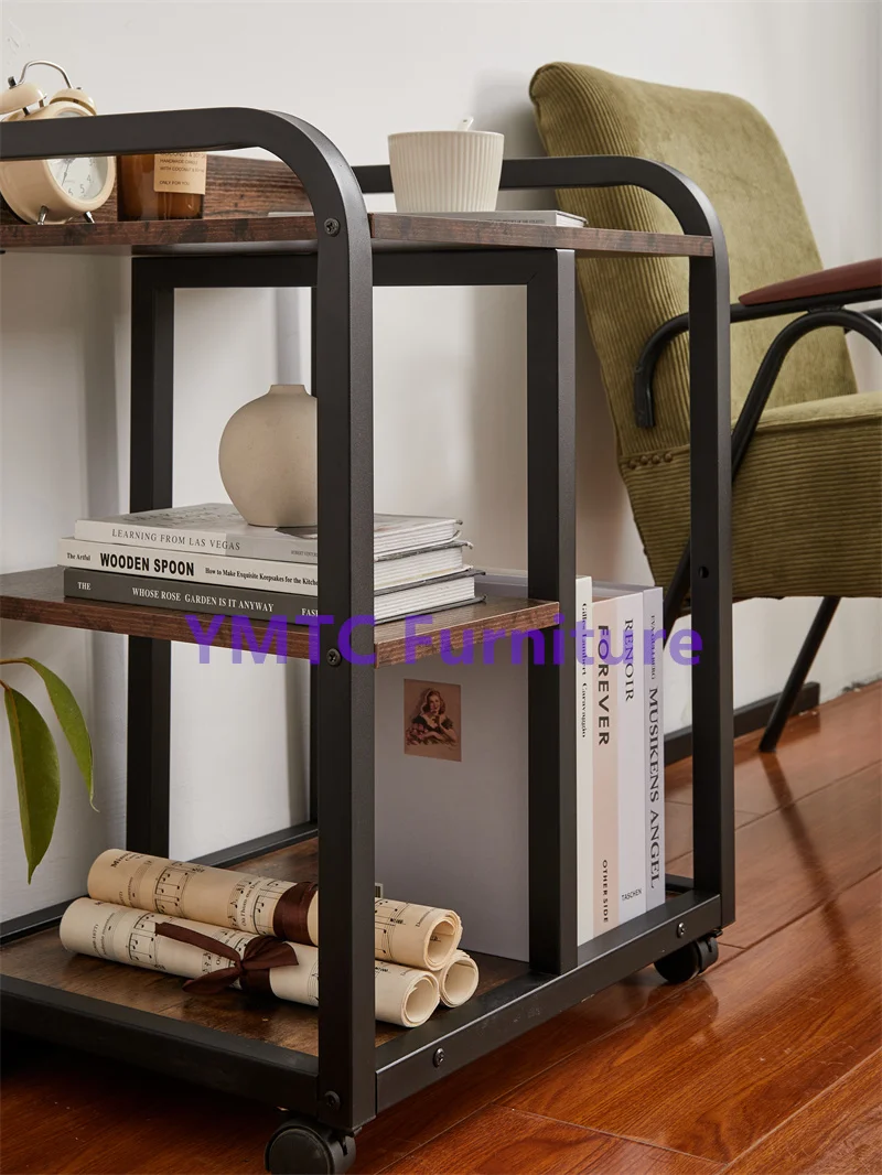 Wooden And Iron Furniture Multi-layer shelf living room side table