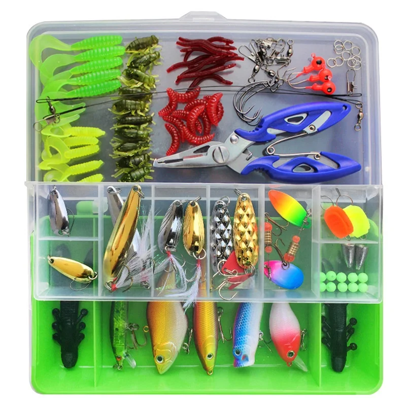 Cheap Price 101pcs Fishing Lures Tackle Kit Set Including Crankbaits Spinnerbaits Plastic Worms Jigs Topwater Lures Tackle Box