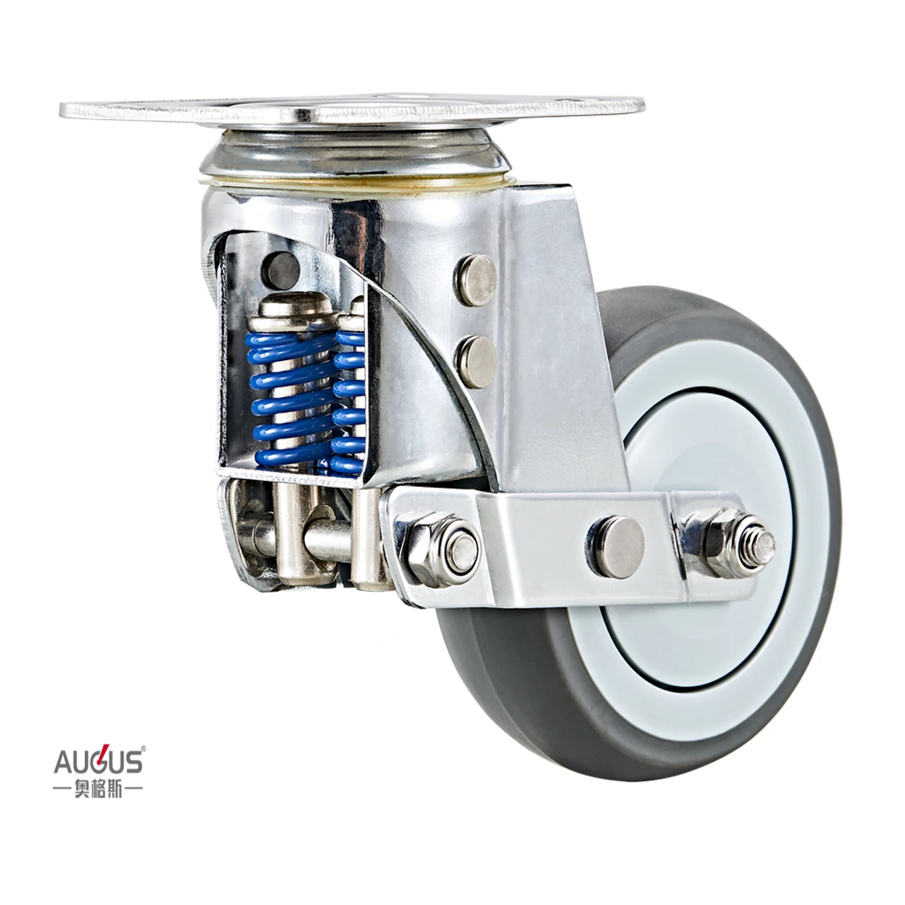 Zhongshan Caster High Quality 4 Inch Fixed/Swivel Plate Non Slip TPR Wheel Spring Loaded Shock Absorbing Caster Wheel 100mm