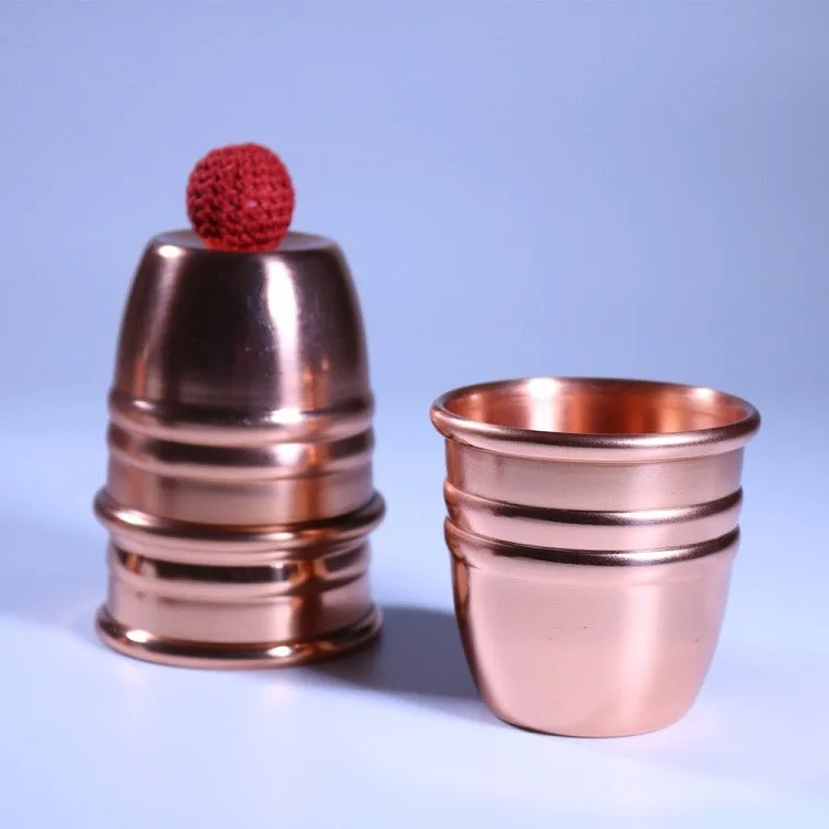 Super Professional Brass Three Cups and Balls Stage Magic Tricks Magician Close Up Magic Illusions Gimmick Props,Copper,Comedy