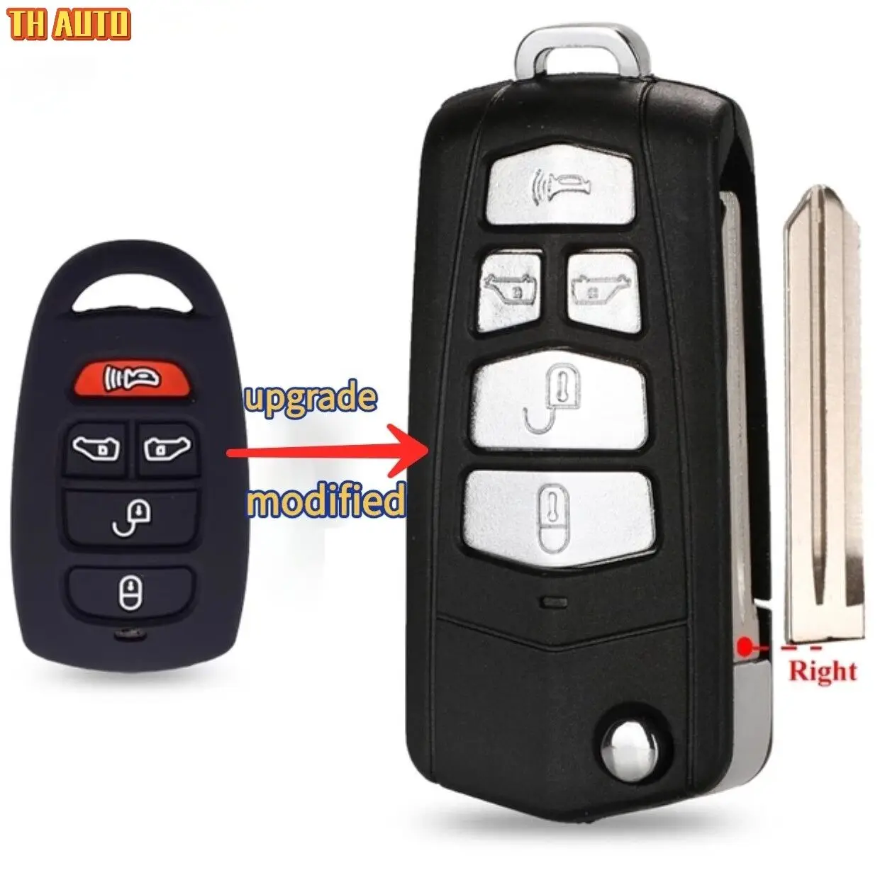 
With Logo Modified Flip Folding Key Case Cover For Hyundai Fit KIA Sedona Upgrade Remote 5 Button Fob Key Shell 