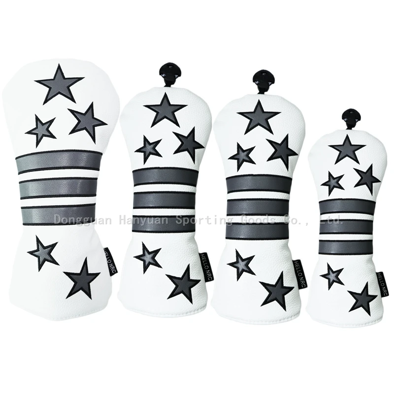 Golf club headcovers driver fairway wood hybrid ut cover HELLO NRC PU leather White Black adult