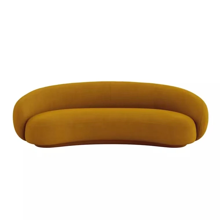 Italian boucle sofa curved custom sofa sectional apartment furniture  Upholstery suede couch  lobby  hotel moon shape  sofa