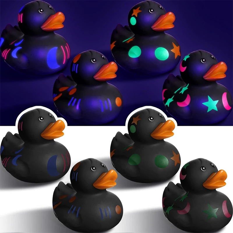 Customized 2 Inch Rubber Duck Glow in The UV Light Black Bathduck Light Responsive Rubber Ducky Toy