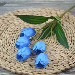 Bulk High Quality Wedding Decoration Latex Silk 5 Branch Yellow Artificial Flower Tulips