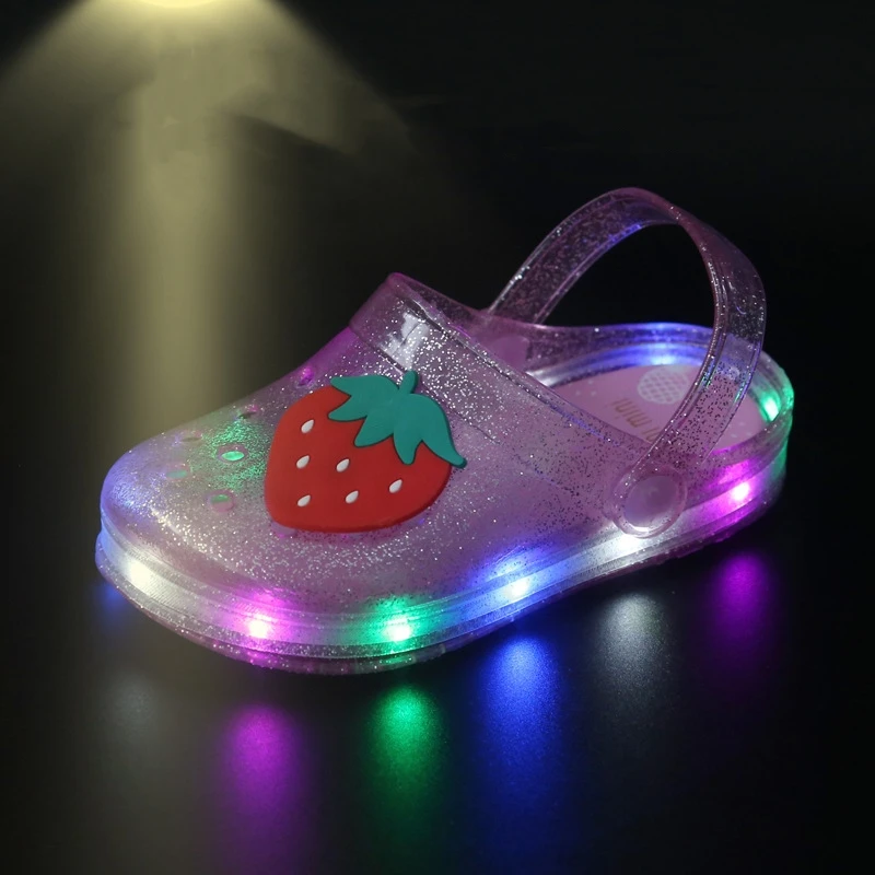 new fruit slippers children  jelly shoes boys and girls cute pvc Croc Clogs Hole Slippers jelly slippers LED lights